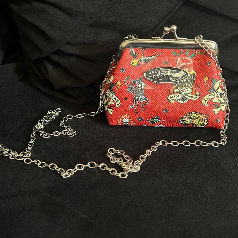 Ed Hardy Miniature Coin Bag Chain Purse